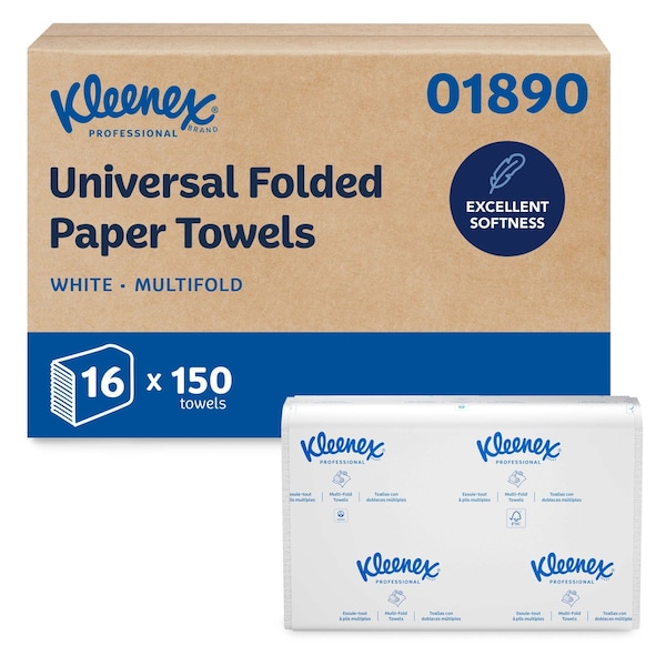 Kleenex Kleenex Multifold Paper Towels, 1-Ply, 9.2" x 9.4" sheets, White, (150 Sheets/Pack), 16PK 01890 - main