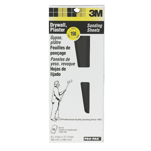 3M Drywall Sanding Sheet, 4 3/16 in x 11 1/4 in, 150 Grit, 25 shts/pk, 10PK 99431NA - main