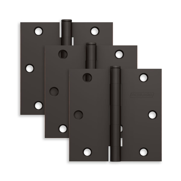 Schlage Residential Pack of 3 3-1/2in x 3-1/2in Square Corner Hinges Aged Bronze Finish, 3PK S3P1010FRP716 - main