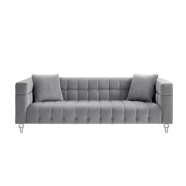 Homeroots 88" Gray Velvet Wood Sofa With Toss Pillows 543977 - main