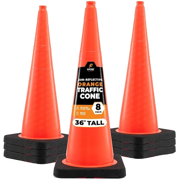 Xpose Safety 36 Inch Multipurpose PVC Orange Traffic Cone, 12lb base, 8PK OTC36-12L-8-X - main