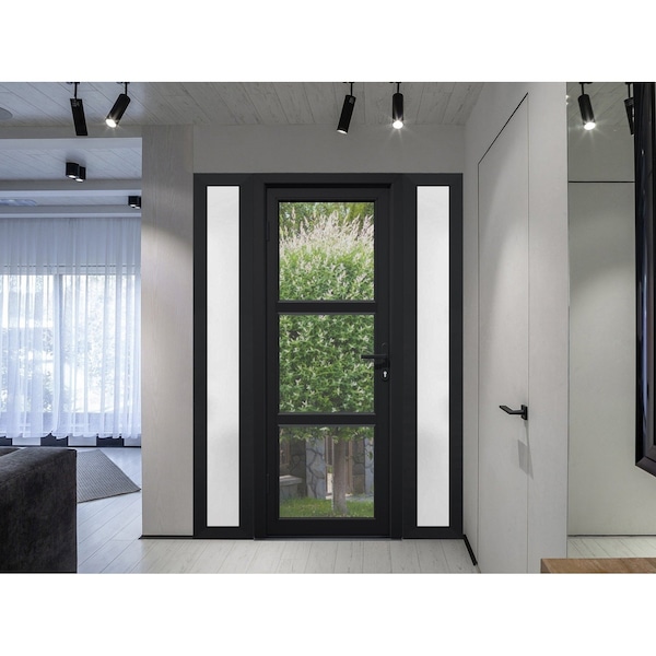 Vdomdoors Front Exterior Prehung FiberGlass Door Clear Glass See-through / Manux 8555 Matte Black Clear Glass MANUX8555EXD-BLK-W14+36+14 x H80+14-LH - main