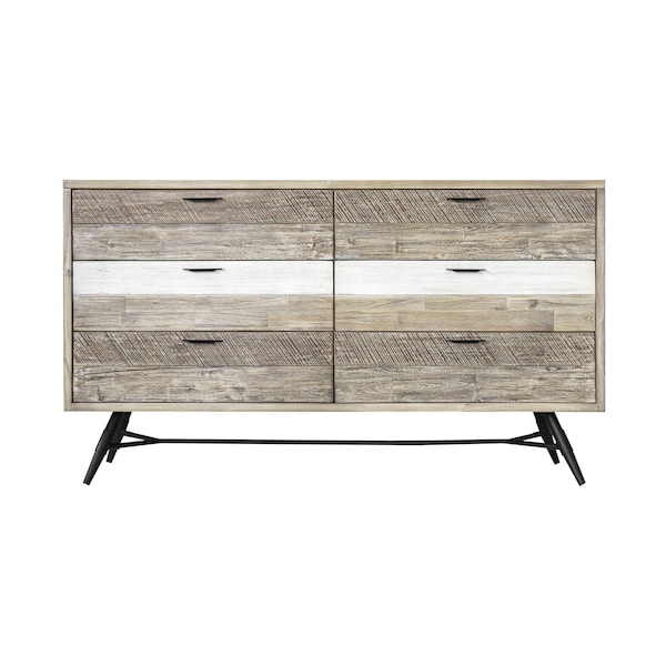 Homeroots 63" Natural and Ivory Solid Wood Six Drawer Double Dresser 518617 - main