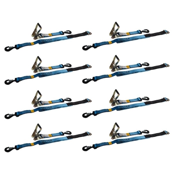 Mytee Products 2in x 8ft Axle Straps Race Car Trailer Car Hauler Ratchet Tie Down Strap w/Snap Hook, 8PK ARS28x8 - main