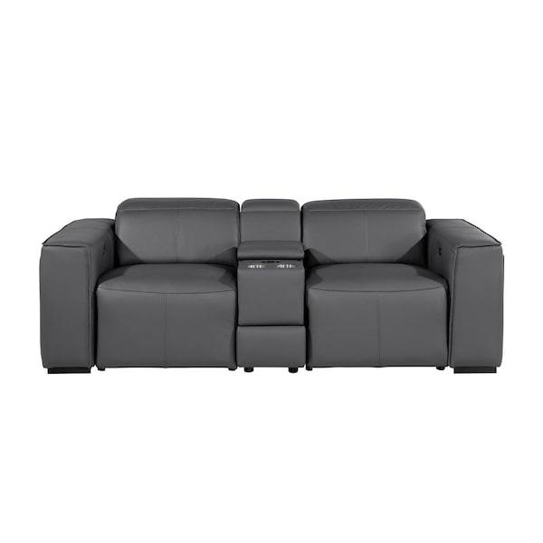 Homeroots 90in Dark Gray and Brown Italian Leather Power Reclining Loveseat With Storage 720557 - main