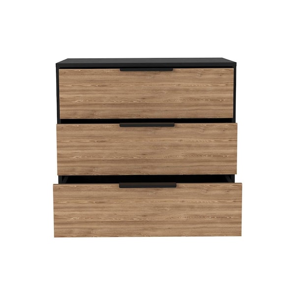 Homeroots 28" Natural and Black Three Drawer Dresser 544005 - main
