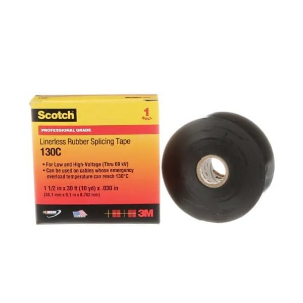 3M Linerless Rubber Splicing Tape 1-1/2 In X 30 Ft, Black, 12PK 130C-1.5X30FT - main