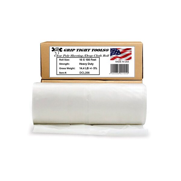 Grip Tight Tools Clear Poly Sheeting, Drop Cloth Roll 20' x 100', 6 Mil Extra Heavy Duty DCL206 - main