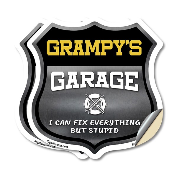 Signmission Grampy's Garage I Can Fix Everything But Stupid, 18 inch X 18 inch, Vinyl Decal, 2PK SHI-D-2PACK-18-490-GRAMPY - main