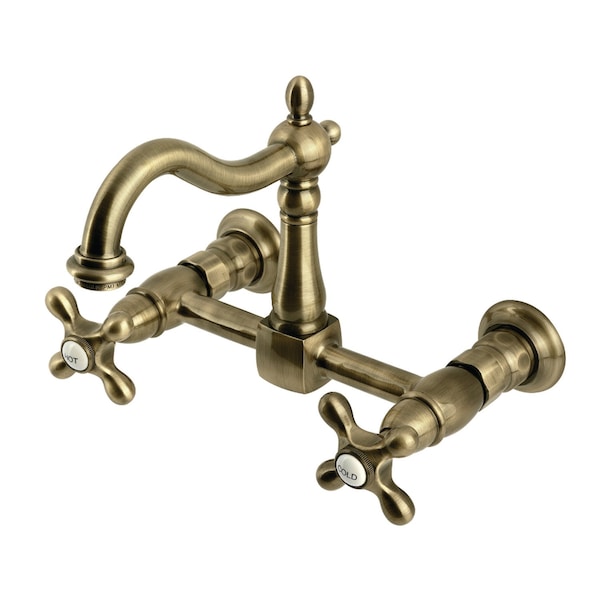Kingston Brass Two-Handle Wall Mount Bridge Kitchen Faucet, Antique Brass KS1263AX - main
