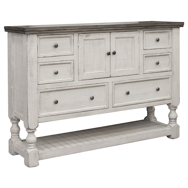 Homeroots 62" Gray and Ivory Solid Wood Six Drawer Triple Dresser 524534 - main