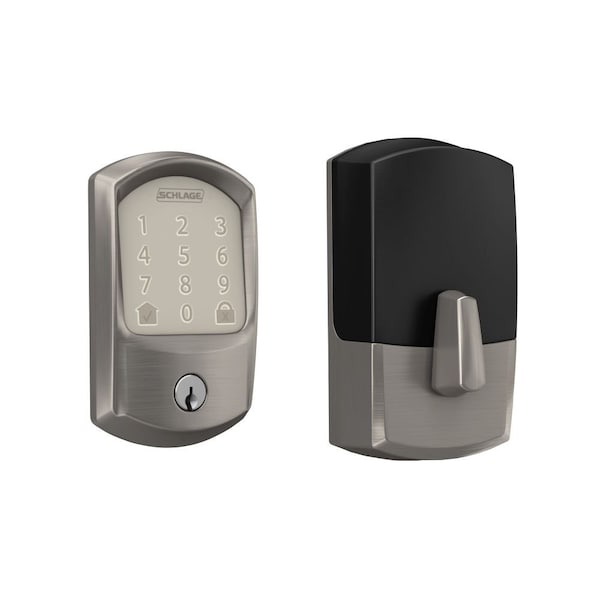 Schlage Residential Greenwich Encode Smart Wifi Deadbolt with 12351 Latch and 10116 Strike Satin Nickel Finish BE489WBCGRW619 - main