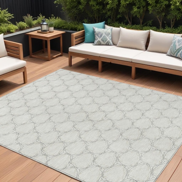 Homeroots 9' X 12' Ivory And Black Geometric Washable Indoor Outdoor Area Rug 613558 - main