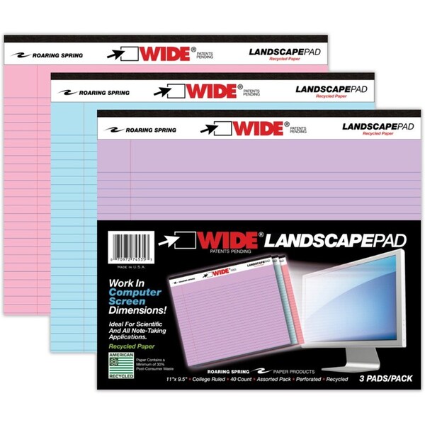 Roaring Spring Legal Pad, Landscape, Orchid/Blue/Pink, 3 Per Pack, PK2 74535 - main