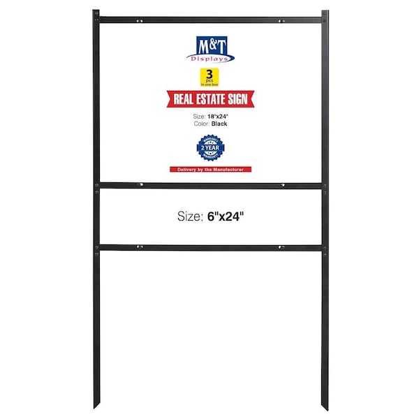 M&T Displays Real Estate Yard Sign, Open House Sign, Landscape 24x18 Inch 42 Tall Black Metal-3 Pack URESB0H124X9003 - main