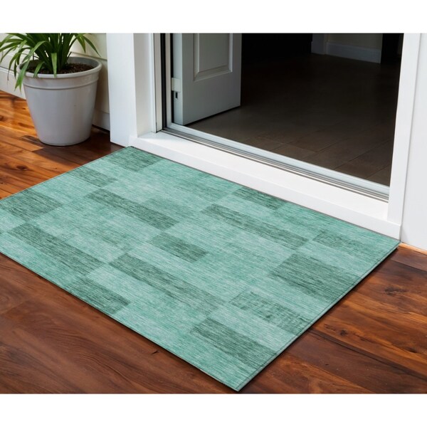Homeroots 3' X 5' Blue And Aqua Geometric Washable Indoor Outdoor Area Rug 604893 - main