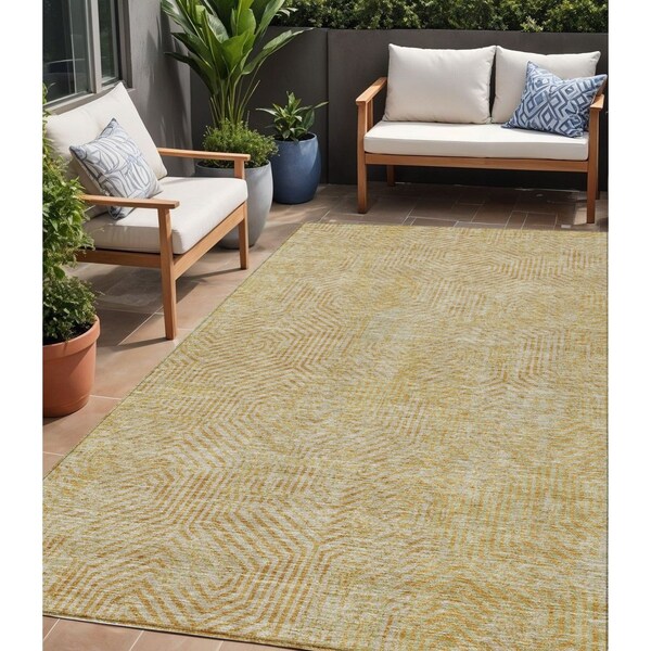Homeroots 5' X 8' Gold And Beige Geometric Washable Indoor Outdoor Area Rug 594546 - main
