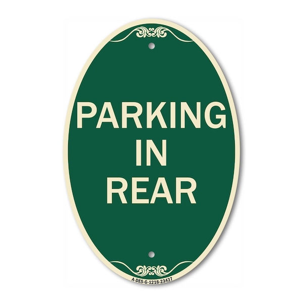 Signmission Parking in Rear, 12 Inch X 18 Inch Architectural Oval, Heavy Gauge Aluminum A-OV-G-1218-23437 - main