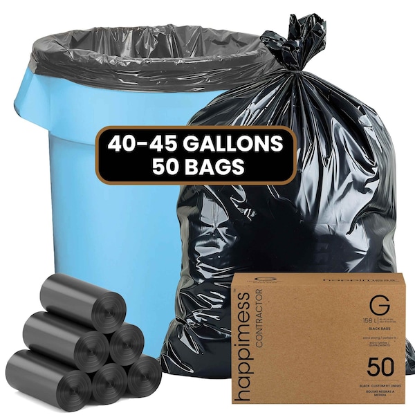 Happimess 42-Gallon (159L) 3 Mil Heavy Duty Contractor Trash Bags, (50-Count, 5-Rolls of 10) HPM3000G-BLACK - main