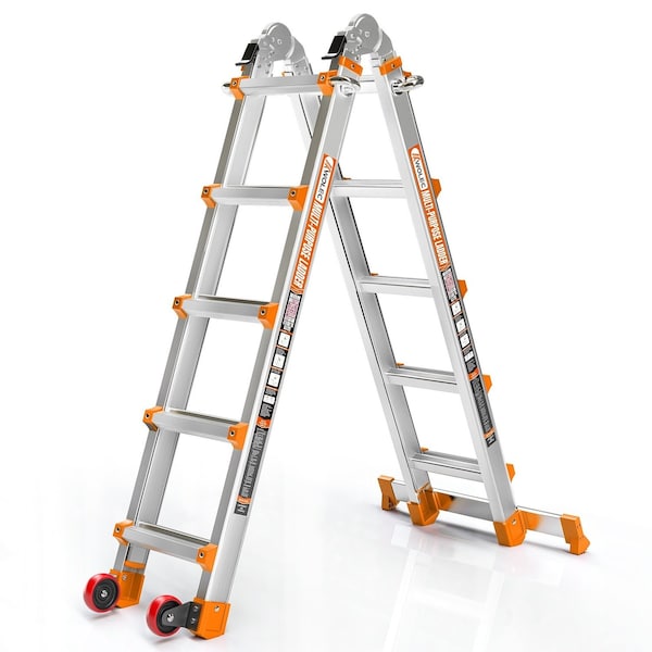Wrightmaster 17 ft. Aluminum Multi-Position Ladder w/ Wheels and Stabilizer Bar, 330 lbs. Load Capacity, Orange ZOR-17FT-OR - main