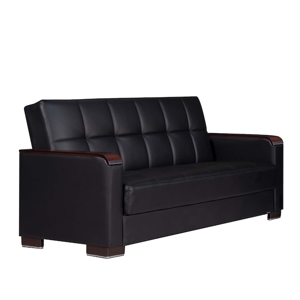 Homeroots 87" Black Faux Leather Convertible Futon Sleeper Sofa And Toss Pillows With Storage 607104 - main