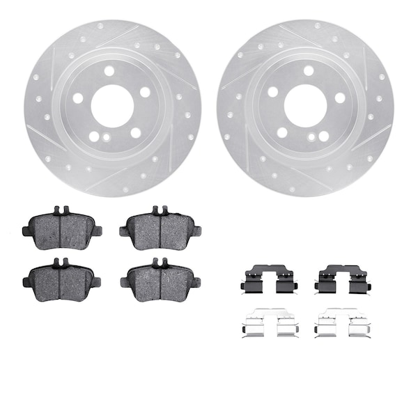 Dynamic Friction Co DFC Rotors-Drilled & Slotted-Silver w/ EURO 5000 Ceramic Brake Pads Incl Hdw 7612-63073 - main