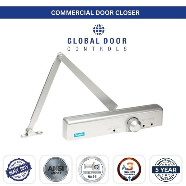 Global Door Controls Slimline Heavy Duty Commercial Grade 1 Door Closer in Aluminum - Sizes 1-6 TC4361-AL - main