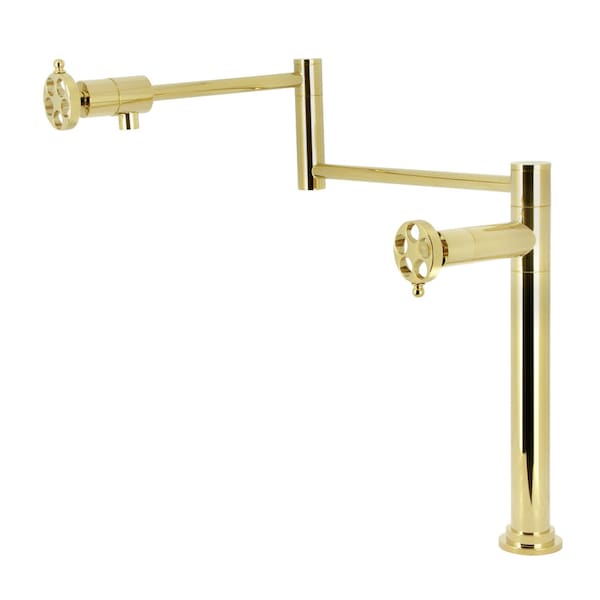 Kingston Brass Deck Mount Pot Filler Faucet with Knurled Handle, Polished Brass KS4702RKZ - main