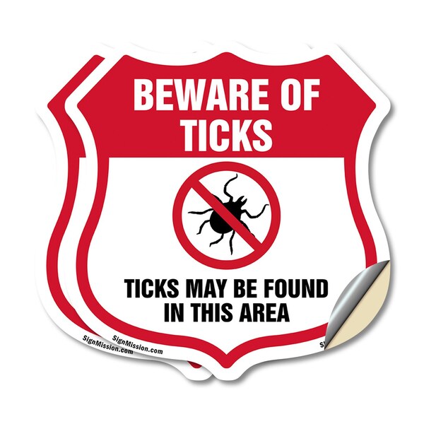 Signmission Beware Of Ticks Shield Sign Ticks May Be, 6 inch X 6 inch, Vinyl Decal, 2PK SHI-D-2PACK-6-362 - main