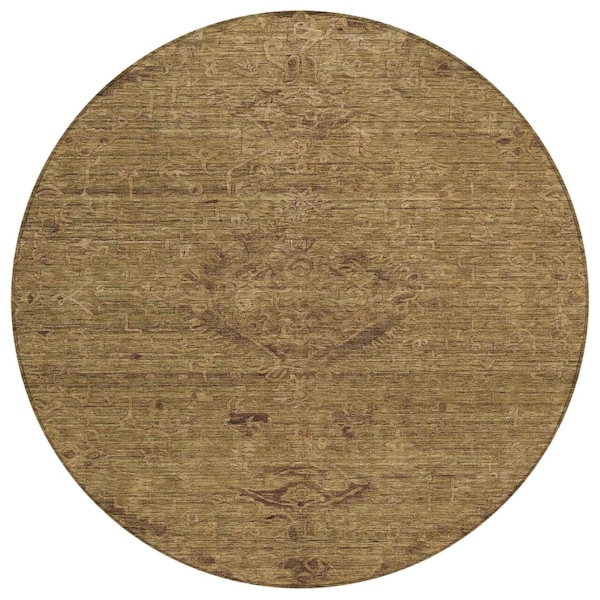 Homeroots 8' Brown And Tan Round Floral Washable Indoor Outdoor Area Rug 604206 - main