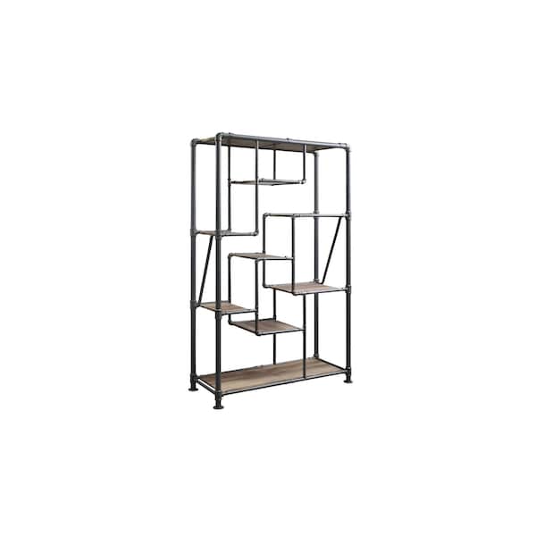 Homeroots Gray And Brown Metal Eight Tier Bookcase 486284 - main