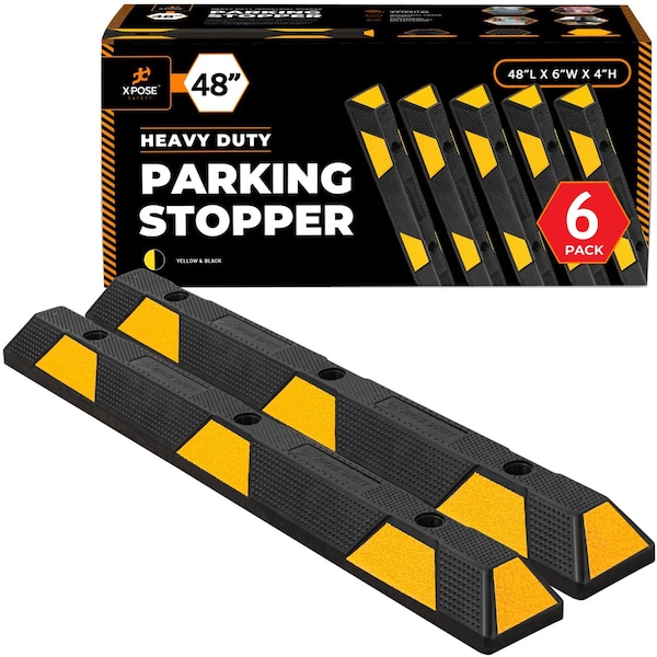 Xpose Safety Heavy Duty Rubber Block Stop 48in- Black/Yellow Reflective, 6PK PBSY-4-6-X - main