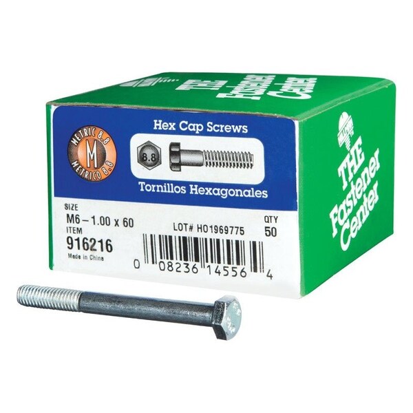 Hillman M6-1.00 mm D X 60 mm L Heat Treated Steel Hex Head Cap Screw, 50PK 916216 - main