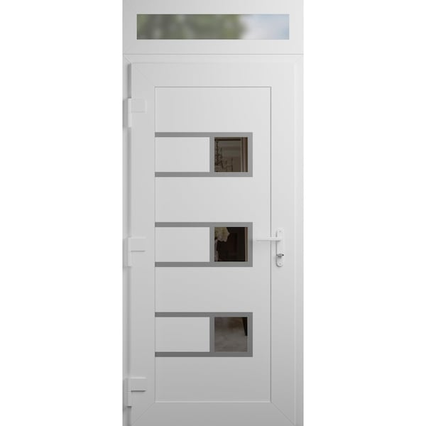 Vdomdoors Front Exterior Prehung Metal-Plastic Door, Manux 8933 White Silk, Top Sidelite Transom, Office Comm MANUX8933EXD-WS-W30xH80+14-RH - main