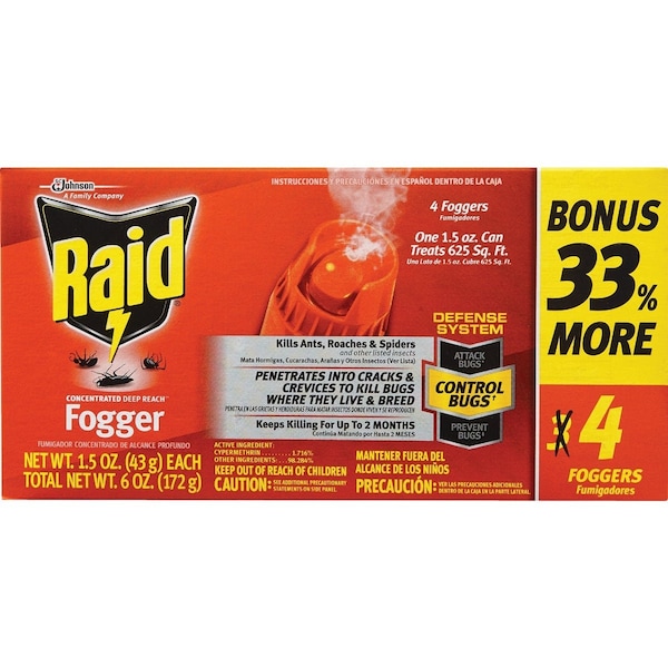 Raid Concentrated Deep Reach 1.5 Oz. Indoor Insect Fogger, 4PK 11974 - main