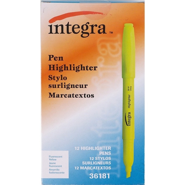 Integra Highlighter, Felt-Tip, Non-Refillable, PK12 ITA36181 - main