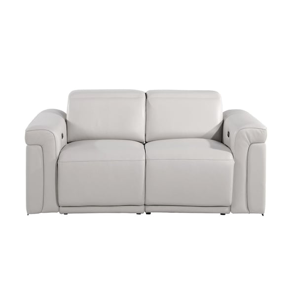 Homeroots 65in Light Gray and Black Italian Leather Power Reclining Loveseat 720493 - main