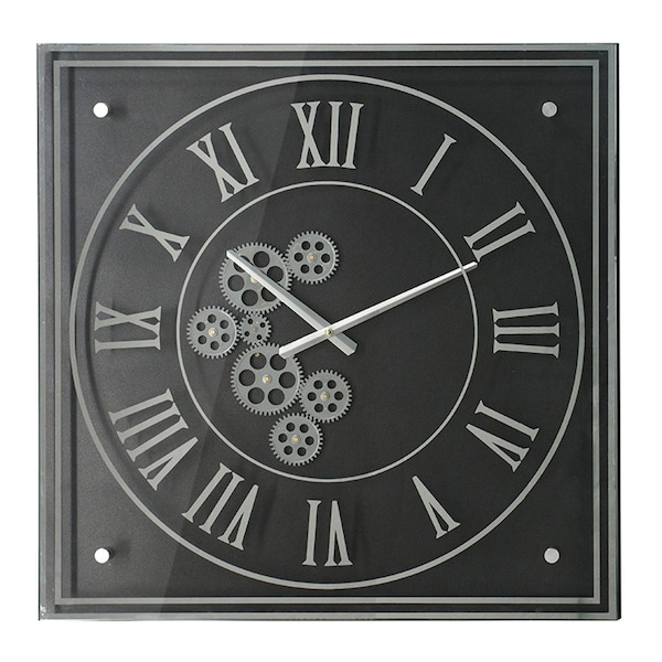 Homeroots 24" Black and Silver Vintage Style Gears Square Wall Clock 401314 - main