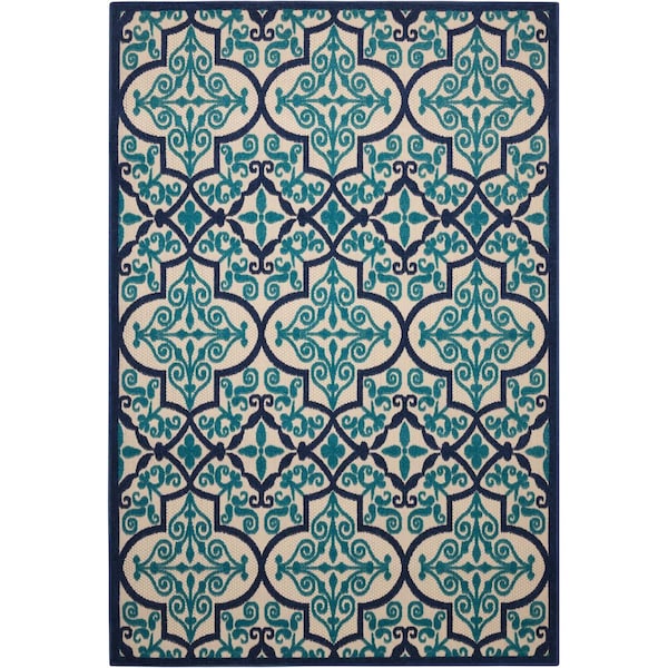 Homeroots 5' X 8' Navy Blue And Ivory Trellis Indoor Outdoor Area Rug 546669 - main