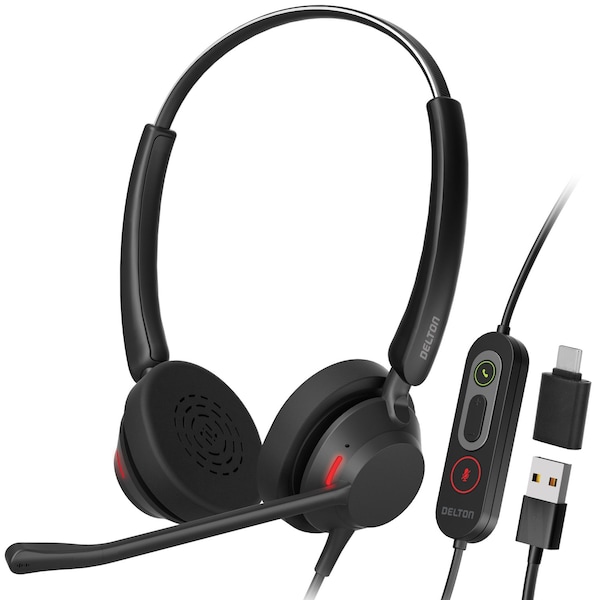 Delton MS Teams Noise-Canceling On-Ear Computer Headset with 3-Mics, USB Type-A & Type C, Black 62Y - main