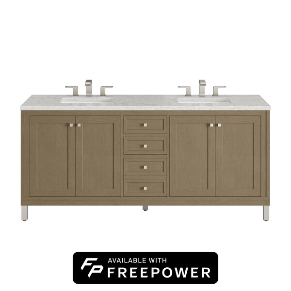 James Martin Vanities Chicago 72 in. Double Vanity, Walnut Whisper, w/ 3 CM Eternal Jasmine Pearl Silestone Top 503-V72-WLW-FEJP - main
