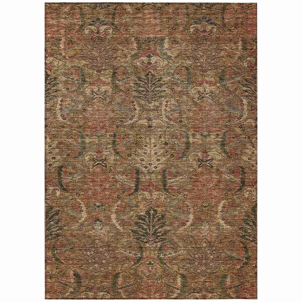 Homeroots 9' X 12' Brown Charcoal And Brick Red Damask Washable Indoor Outdoor Area Rug 603309 - main