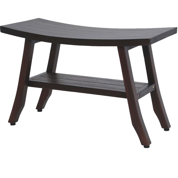 Homeroots 28" Dark Brown Teak Rectangular Shower Bench With Shelf 376690 - main