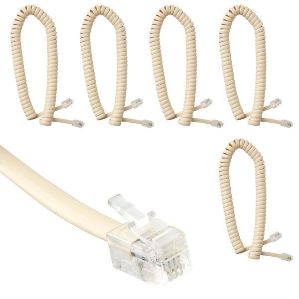 Newhouse Hardware 7 ft. Uncoiled/1.33 ft. Coiled Telephone Handset Cord with RJ9 (4P4C) Connectors, Ivory, 5PK HSC7-IV-05 - main