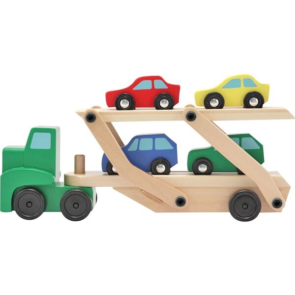 Melissa & Doug Car Carrier Truck + Cars Wooden Toy Set 4096 - main