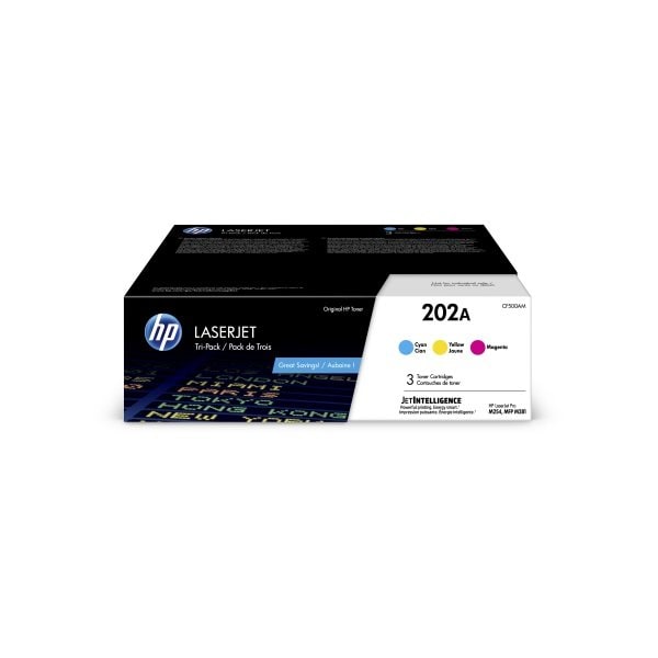 Hp 202A (CF500AM) Cyan, Magenta, Yellow 3-pack Original LaserJet Toner Cartridges (3,900 Yield) CF500AM - main