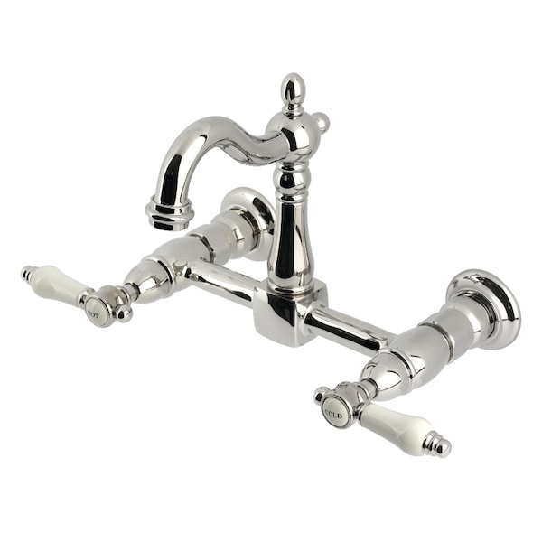 Kingston Brass Two-Handle Wall Mount Bridge Kitchen Faucet, Polished Nickel KS2446BPL - main