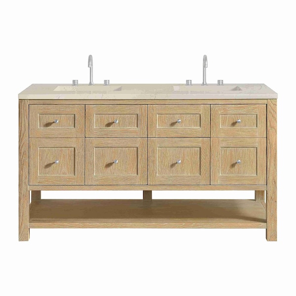 James Martin Vanities Breckenridge 60" Dbl Vanity, Whitewashed Oak, w/3 CM Siberian Silestone Top w/FreePower WirelessCharg 330-V60D-WWO-FSFR - main