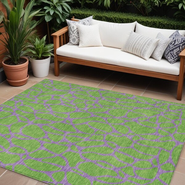 Homeroots 9' X 12' Lime Green And Purple Geometric Washable Indoor Outdoor Area Rug 599212 - main