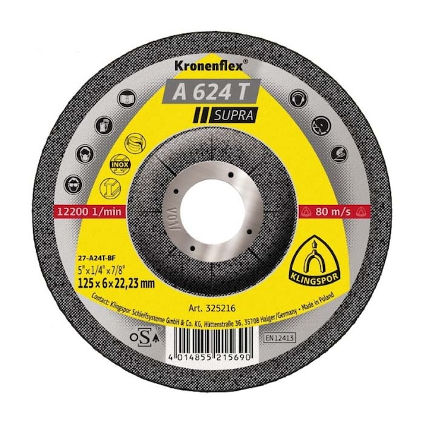 Klingspor A624T Supra Grinding Disc 7 x 1/4 x 5/8-11 T27, 10PK A624T1786.022A - main